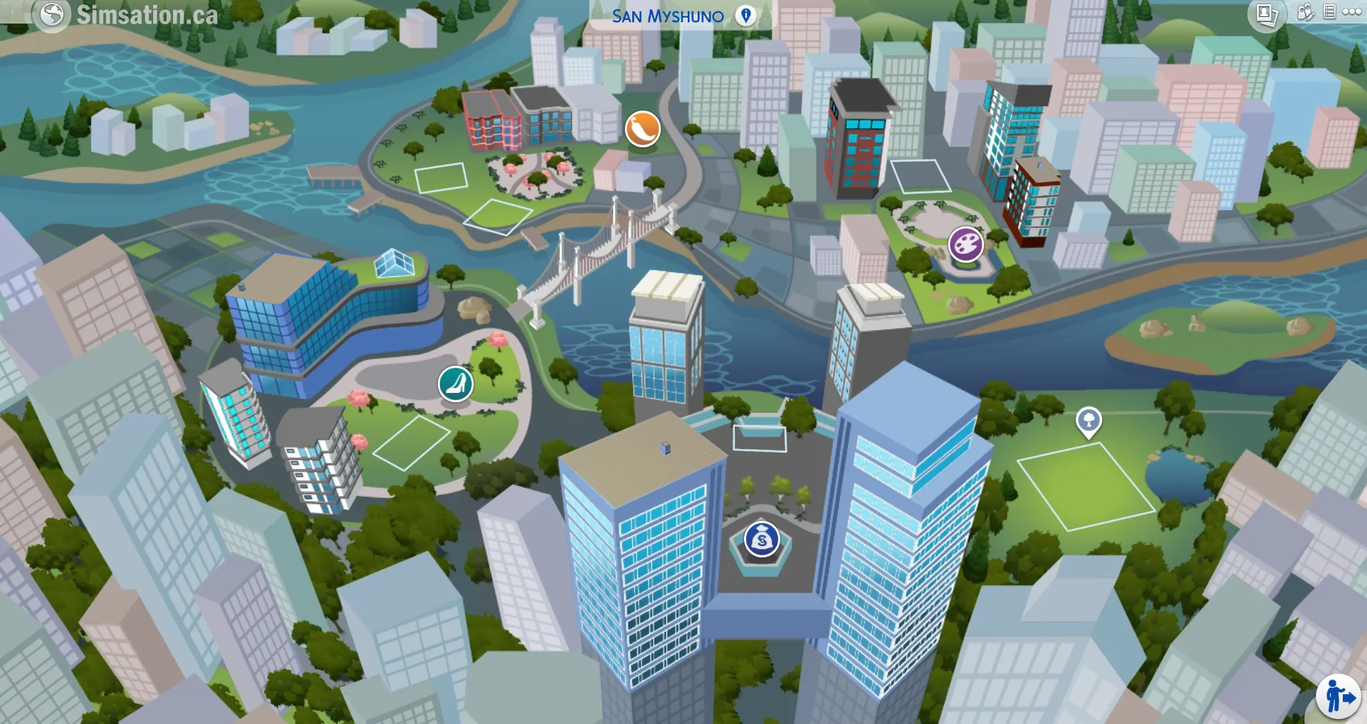 Unlabelled map of San Myshuno showing bulldozed lots